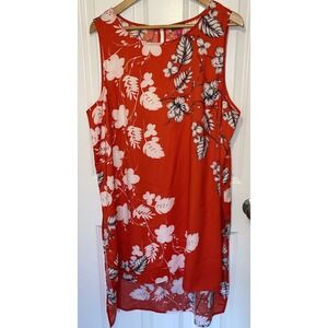 Vince Camuto Red Tropical Semi Sheer‎ Beach Cover Up Dress w/ Side Slits Size XL